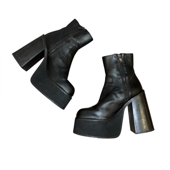 Vintage Y2K Steve Madden Black Leather Chunky Platform Boots EU 38/US 7.5 - Picture 4 of 9